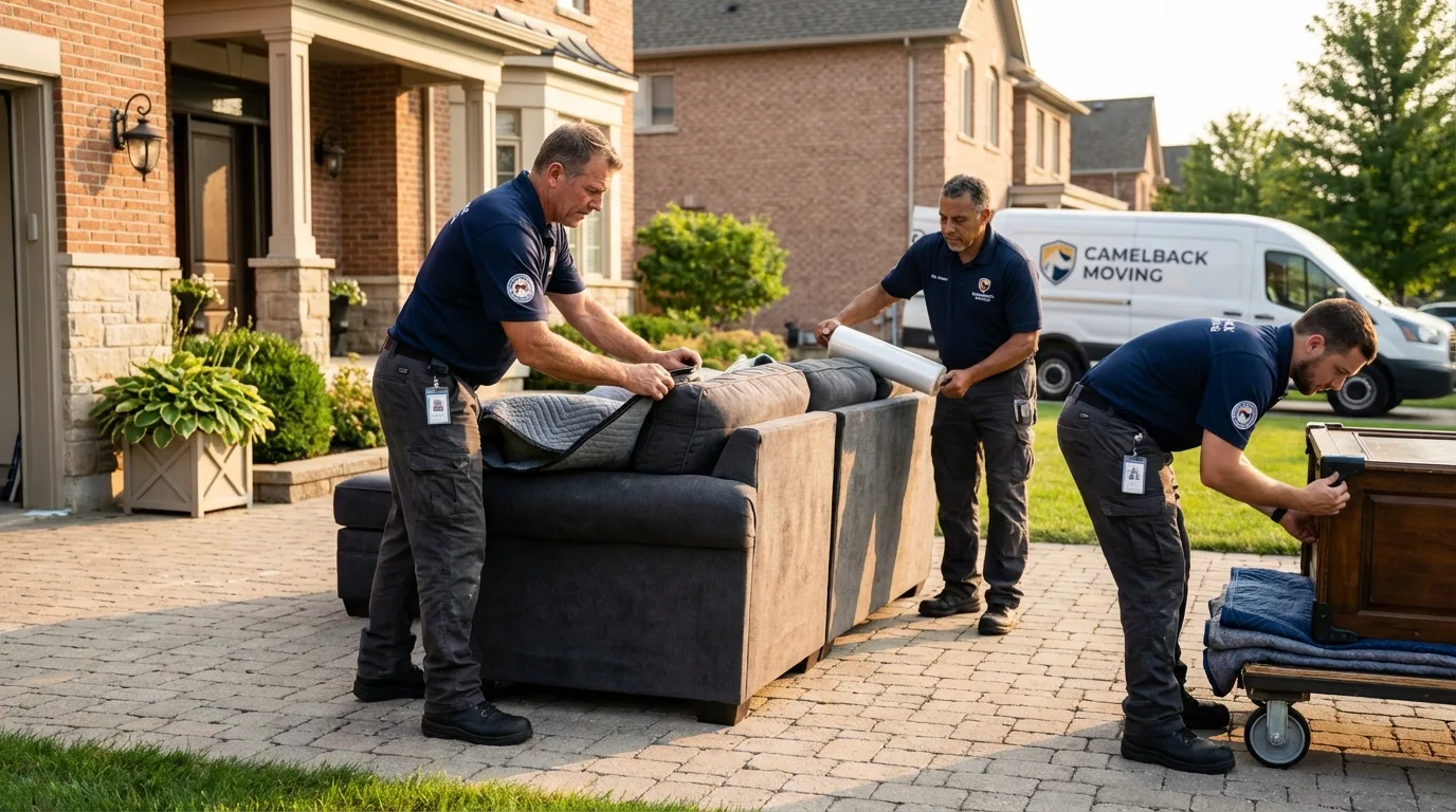 Large estate moving crew wrapping furniture in Inkster, MI