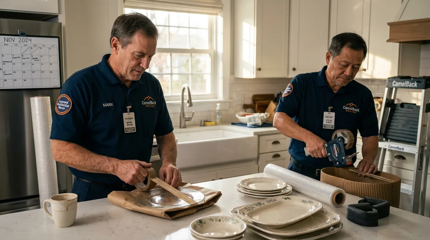 Professional crew packing kitchen dishware in Inkster, MI